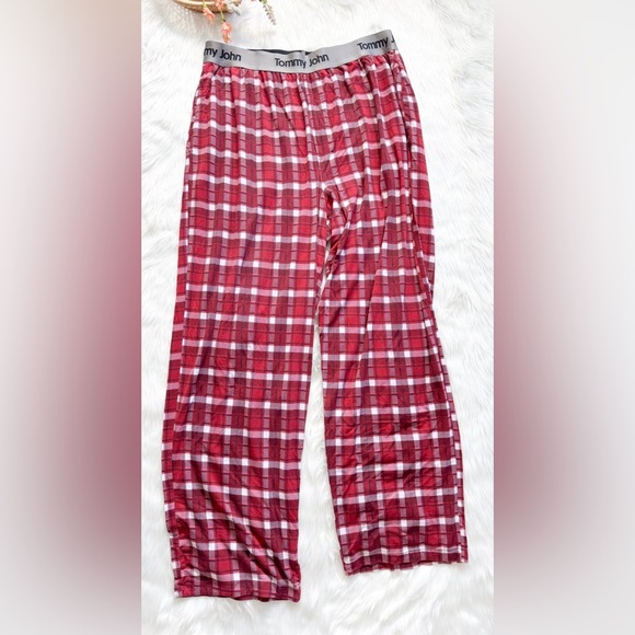 Tommy John Men’s XL Second Skin Sleep Pant Red white Plaid Silky - Picture 1 of 2